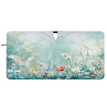 Imagem de Blueangle Pára-brisas com pintura em aquarela Meadow - 149,9 cm x 76,2 cm dobrável para janela dianteira do carro blocos de para-sol raios UV viseira de sol (269)