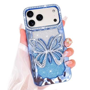 Imagem de Bonoma Capa com glitter para iPhone 17 Pro, linda 3D, diamante, borboleta, gradiente, padrão de revestimento, proteção de câmera de strass, capa traseira macia e brilhante para mulheres e meninas