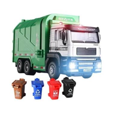 Imagem de Caminhão De Lixo De Metal Para Meninos, Brinquedo Com Fricção, Luzes E