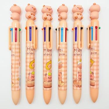 Imagem de Caneta esferográfica colorida com personagem Capybara fofa (caneta colorida 6 em 1) retrátil de ponta fina para escola, escritório, estudantes, crianças, (pacote com 6)