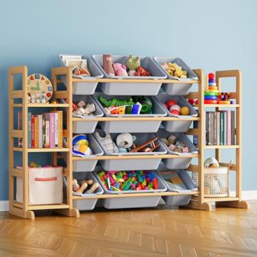Imagem de SpaceAid Organizador de armazenamento de brinquedos com 6 prateleiras e 12 caixas, organizador de brinquedos, estante de brinquedos para quarto, sala de jogos, decoração de quarto, cinza neutro