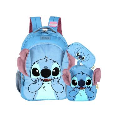 Imagem de Kit Lilo Stitch Mochila Costas + Lancheira + Estojo Pelúcia