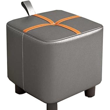 Imagem de OKPJFHS Espreguiçadeira pequena, apoio para os pés com pernas de plástico, banco de chá para sofá, banco de sapatos, apoio para os pés, assento acolchoado com alça para sala de estar, quarto (cinza-B