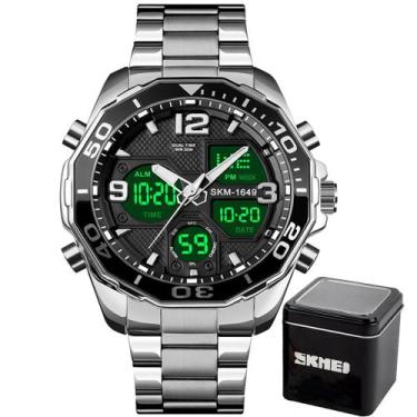Imagem de Relógio Masculino Skmei 1649 Anadigital Esporte Casual Luxo,  Prata