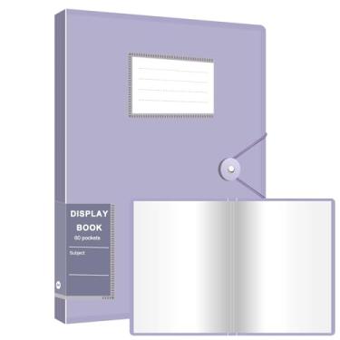 Imagem de Fichário de portfólio de arte, fichário de 60 bolsos com mangas de plástico, exibe 120 páginas de documentos, livro de exibição de 21 x 27 cm com mangas de plástico, para obras de arte, roxo
