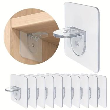 Imagem de 10 peças de ganchos de suporte de prateleira adesivos fortes, suportes de divisória de armários de roupas sem perfuração, ganchos adesivos, suportes de ângulo reto