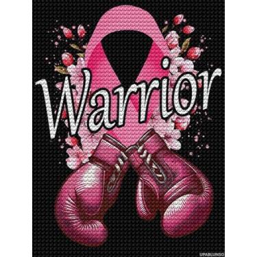 Imagem de UPABLUNSO Luvas de boxe guerreiro de fita rosa, kits de pintura de diamante, conscientização do câncer de mama, faça você mesmo, broca redonda completa, tela macia, decoração de parede para casa, 30,5