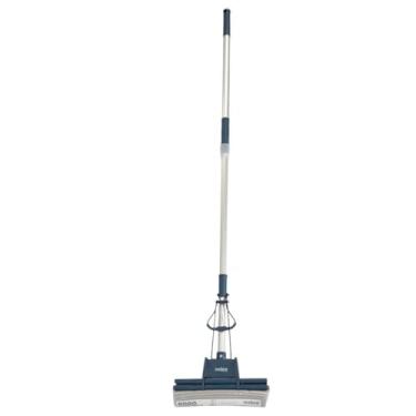 Imagem de Rodo Mágico de Espuma, Azul, 27cm com Espremedor Duplo, Cabo Telescópico em Aço Inox 1,27m, para Limpeza de Pisos