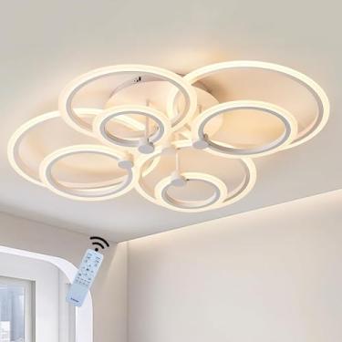 Imagem de Luminária de teto moderna, lustre LED com 8 anéis, 85W, 6800LM, para sala de estar, quarto, corredor, restaurante, dimerizável, temperatura de cor de 3000 a 6000K, dimensões: 82×68×17CM