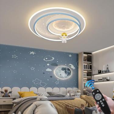 Imagem de Luminária de teto LED infantil moderna, luminária de teto decorativa de resina com desenho animado, luminária de teto metálica dimerizável, lustre redondo para quarto de bar ou café, lustre