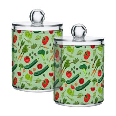 Imagem de Qilmy Pacote com 2 suportes Qtip de vegetais, frascos de boticário de 400 ml, vasilha organizadora de banheiro para cotonetes, bolas de algodão, almofadas de maquiagem, fio dental, sais de banho