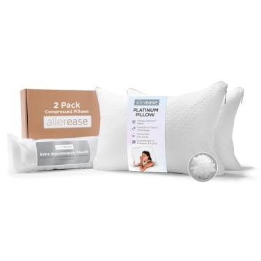 Imagem de Almofada ajustável 2 em 1 AllerEase Platinum, barreira contra alérgenos CleanBoost, enchimento extra, padrão/Queen - pacote com 2