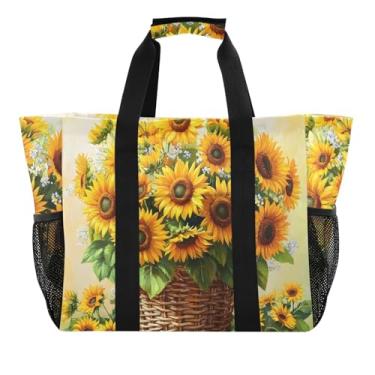 Imagem de ODAWA Bolsas de praia para academia, girassóis retrô embaláveis para compras de supermercado e esportes, Girassóis retrô, One Size