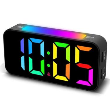 Imagem de Relógio Digital Despertador de Cabeceira Regulável - Luz Noturna Colorida, Alarme Duplo, Volume Alto Ajustável, Ideal para Quarto e Dormitório (preto)