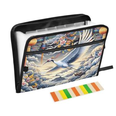 Imagem de Crane Flying Through Clouds Pasta de arquivo expansível A4 Pasta sanfonada de documentos em papel para organização, jogos de tabuleiro, viagens, material de escritório escolar