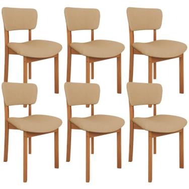 Imagem de Kit 06 Cadeiras Para Sala de Jantar Cozinha Living Estofada Dara L02 Linho Bege Escuro - Lyam Decor