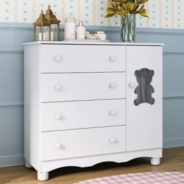 Imagem de Cômoda Infantil 95cm 1 Porta com Vidro e 4 Gavetas Ternura Multimóveis Mp4479 Branco