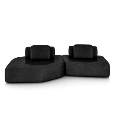 Imagem de Sofá Ilha Dakota 2 Módulos 310cm Encostos Almofadas Soltas PU Preto G33 - Gran Belo