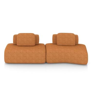 Imagem de Sofá Ilha Sala de Estar Dakota 2 Módulos 316cm Encostos Almofadas Soltas Bouclê Rústico Terracota G33 - Gran Belo