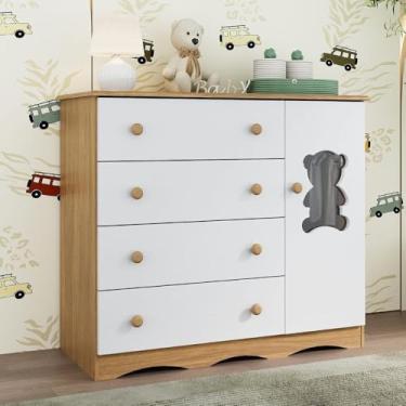 Imagem de Cômoda Infantil 95cm 1 Porta com Vidro e 4 Gavetas Doçura Multimóveis Mp4494 Madeirado/branco