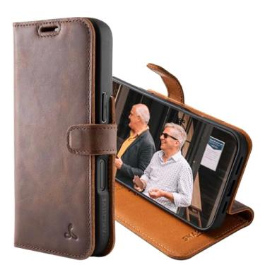 Imagem de Snakehive Carteira de couro para Samsung Galaxy S24 FE - Capa carteira de couro real - Couro genuíno com suporte de visualização e 3 porta-cartões - Capa flip com compartimento para cartão (marrom)