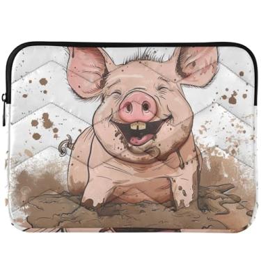Imagem de Capa protetora para laptop Piggy Smiling in Mud Stock Pig bolsa para laptop premium inchada capa universal para laptop de 13 a 14 polegadas
