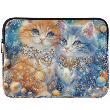 Imagem de Capa para laptop fofa gatinhos fofos, acolchoada, floral, capa para notebook universal de 13 a 14 polegadas