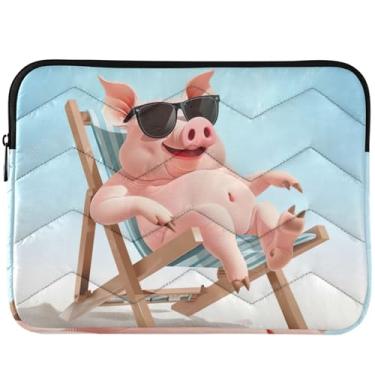 Imagem de Uma linda capa protetora para notebook com porco sentado em uma cadeira de convés acolchoada universal de 33 a 14 polegadas para MacBook 13 polegadas