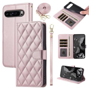 Imagem de Furiet Capa carteira floral para Google Pixel 9 Pro XL/10 Pro XL e alça de ombro com zíper, suporte para cartão de couro PU para Pixel9 9Pro Nine Pixel10 10Pro LX feminino ouro rosa