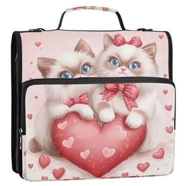 Imagem de Fichário fofo de gato para Dia dos Namorados Ragdoll de 3,8 cm, 3 anéis, fichário com zíper, fichário organizador com alça, bolsa escolar divertida, estojo de armazenamento com alça