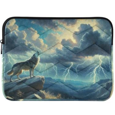 Imagem de Capa para laptop personalizada com relâmpago de lobo uivando para MacBook 13 polegadas capa para notebook fofa universal 13-14 polegadas