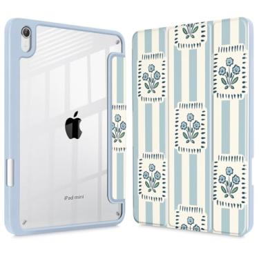 Imagem de Mektron Capa impressa para iPad mini 7 (A17 Pro) 2024/Mini 6 2021, iPad mini 7ª/6ª geração, capa de tela de retina líquida de 8,3 polegadas, suporte para lápis embutido com capa traseira transparente