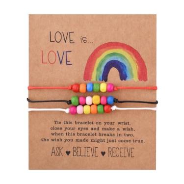 Imagem de Sudaporn Conjunto de pulseiras de orgulho LGBT arco-íris para mulheres e homens gays LGBTQ presente orgulho amizade pulseira com contas para gays lésbicas LGBTQ I Love You presente pulseira gay