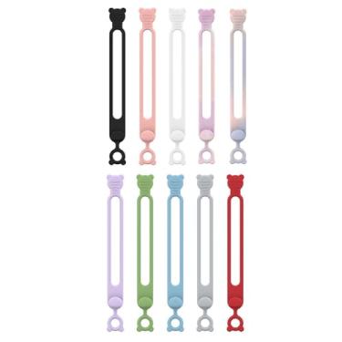 Imagem de Organizador de cabos de dados, 10 peças, abraçadeiras eletrônicas de silicone, alças elásticas de cabeça de urso, gerenciamento de fio reutilizável para fixação de computador, local de trabalho, carro