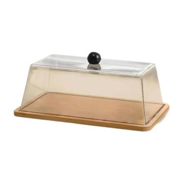 Imagem de Fenteer Prato retangular para bolo, travessa para bolo, bandeja para sobremesa com tampa transparente para doces, S