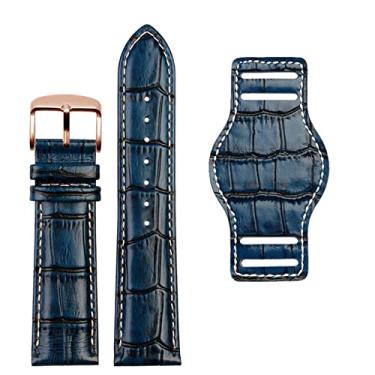 Imagem de BDNJN Pulseira masculina de couro genuíno de 20 mm e 22 mm com tapete, pulseira de couro artesanal (pino de ouro rosa azul, 20 mm)