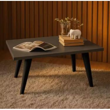 Imagem de Mesa De Centro 50cm Retangular Retro Com Pés Palito PVC Sala De Estar Decoração Modernic
