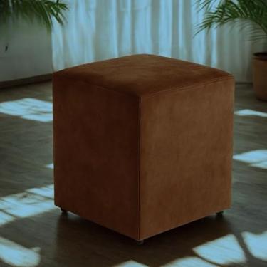 Imagem de Puff quadrado em MDF e Estofado em Veludo suporta até 150kl sala，quarto，pufe，puff redondo(Marrom)