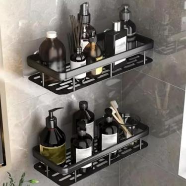 Imagem de Kit Suporte De Shampoo Organizador Metal Prateleiras De Banheiro Cozinha Sem Furo prateleira ，acess��rios para banheiro，suporte shampoo (Preto 2 Peças (Retangulo))