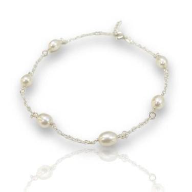 Imagem de Tornozeleira 25 cm Perola Natural Agua Doce Prata Pura 925 - Lojas La+