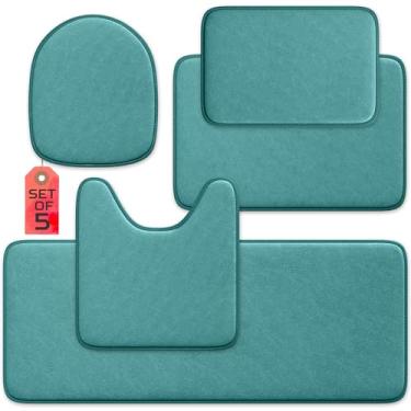 Imagem de Conjunto de 4 e 5 peças de cerâmica para banheiro – Saboneteira para sabonete, suporte para escova de dentes – Estilos elegantes + duráveis para enfeitar seu banheiro, Aqua Teal/ Sea Design, Large