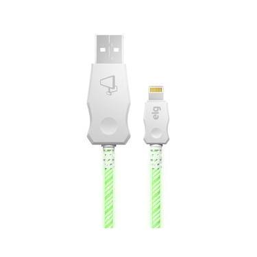 Imagem de Cabo Lightning Iluminado com LED Verde, Sincronização e Recarga 12W 2.4A, Malha Trançada, 1 metro, LED810VD, ELG