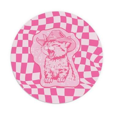 Imagem de TFKFJLF Tapete de rato rosa fofo para mesa, tapete de rato kawaii fixe de gato, design feminino, feminino, raparigas, adolescentes, bonitos, pequenos tapetes de rato redondos para secretária, tapete