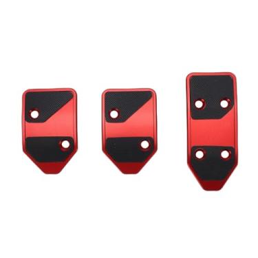 Imagem de Luocute 3 Peças de Almofadas de Pedal de Alumínio, Capas de Pedal do Acelerador de Embreagem de Freio de Carro Com Inserção de Borracha Antiderrapante, Com Design Antiderrapante, para (Vermelha)