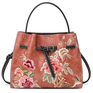 Imagem de Bolsas femininas bordadas florais de couro vegano, bolsas de ombro femininas, estilo chinês, Laranja