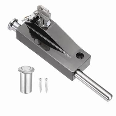 Imagem de PATIKIL Fechadura de porta deslizante de pátio, fechadura de porta de vidro deslizante de liga de zinco com 2 chaves internas de segurança doméstica aprimorada para apartamentos e hotéis, preto