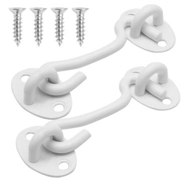 Imagem de Kyuionty Trava de porta deslizante de 7,6 cm, gancho de privacidade de aço inoxidável branco e ferragens para porta de celeiro, cerca de madeira, janela, cabine, com parafusos, pacote com 2