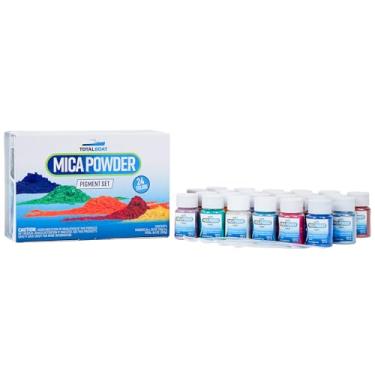Imagem de TotalBoat Conjunto de pó de mica | 24 cores de pigmento em pó para resina epóxi, resina UV, copos, joias, arte epóxi, marcenaria e artesanato | Frascos de 10 ml com colheres