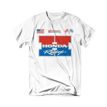 Imagem de Camiseta Masculina Retrô De Corrida De Moto Com Gola Larga Estampada H