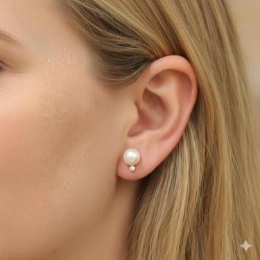 Imagem de Brinco de Ouro 18k com Pérola Natural Biwa e Zircônia Branca - 8mm - n